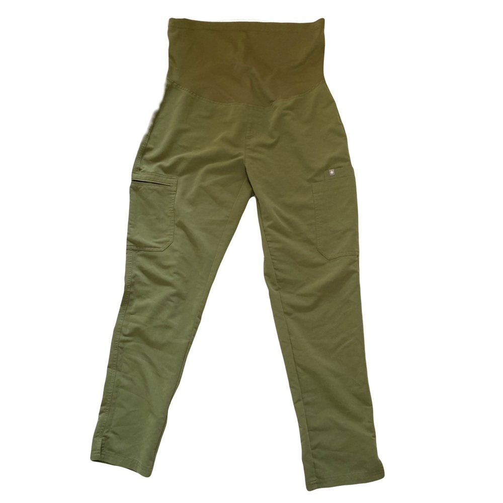 Figs Yola Maternity Skinny Scrub Pants Sz M Dark Olive Green Army Cargo Pockets